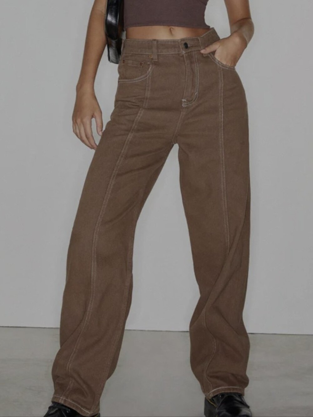Motel Rocks Seam Parallel Jeans in Rich Brown XL